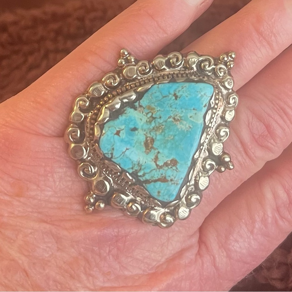 Turquoise And Silver Statement Ring - image 6